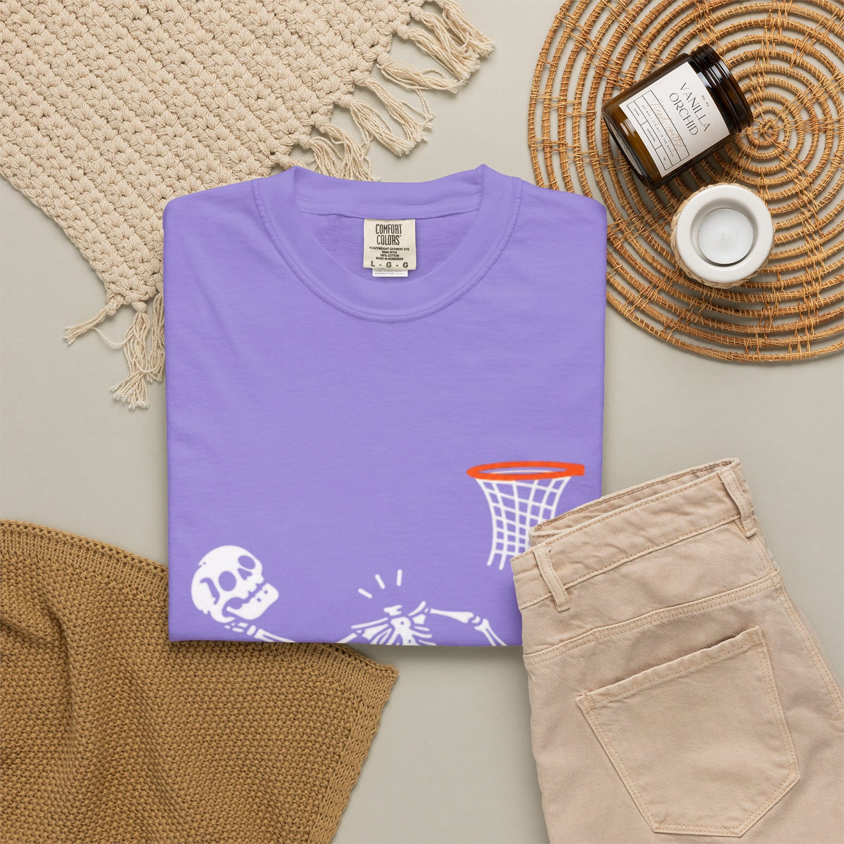 Halloween Basketball Skeleton Unisex Garment-Dyed T-shirt image 73