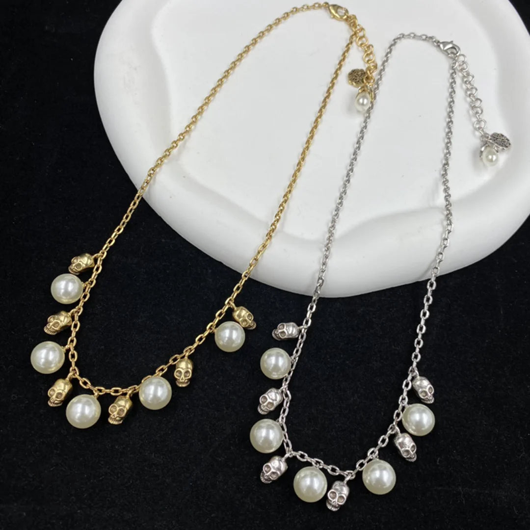McQueen Skull Pearl Pendant Necklace - MC0009 image 2
