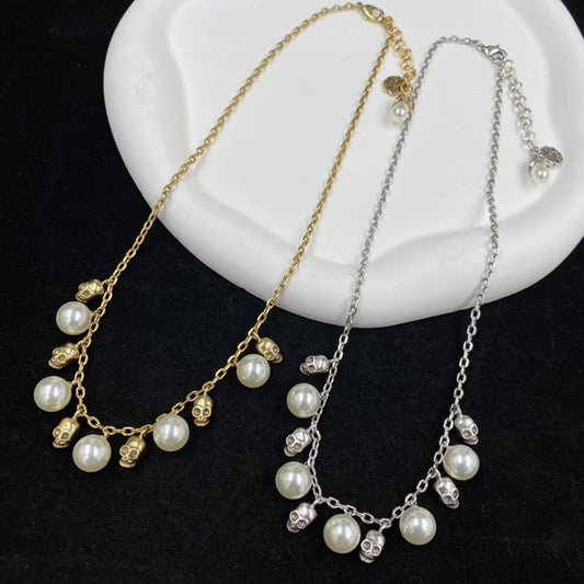 McQueen Skull Pearl Pendant Necklace - MC0009 image 2