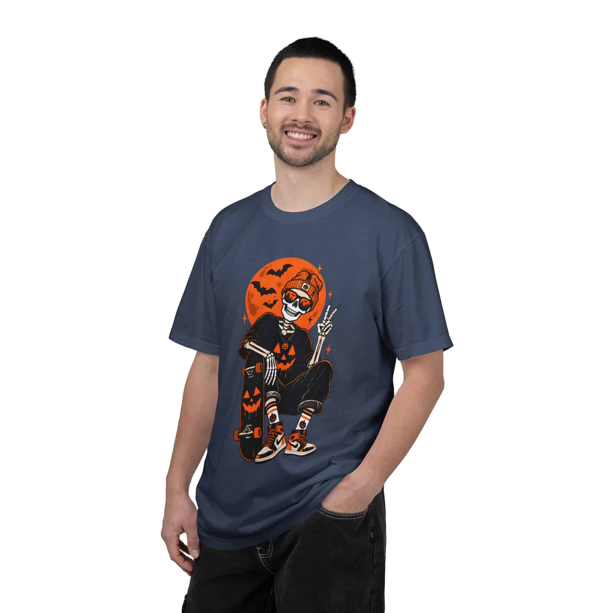 Retro Skater Skeleton Halloween Unisex Garment-Dyed T-shirt image 64