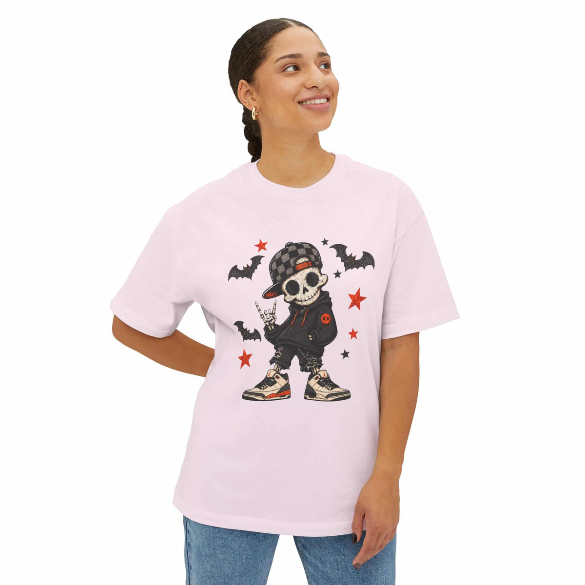 Boy Skeleton Halloween Unisex Oversized Boxy Tee image 3