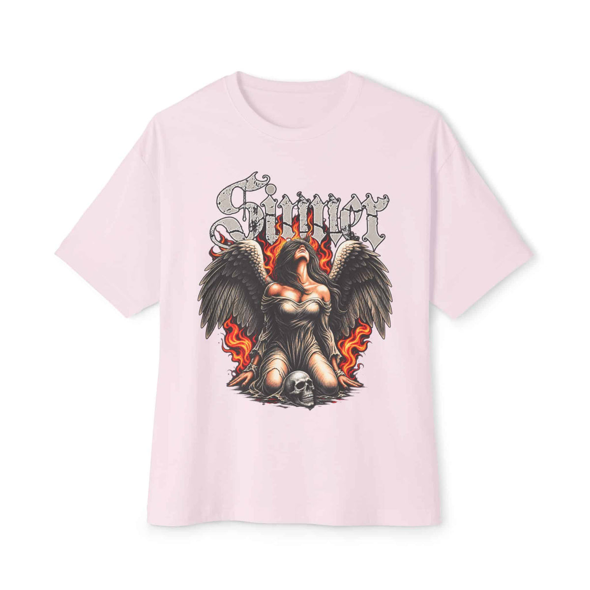 Sinner’s Flame Unisex Oversized Boxy Tee - Soft Pink, XS image