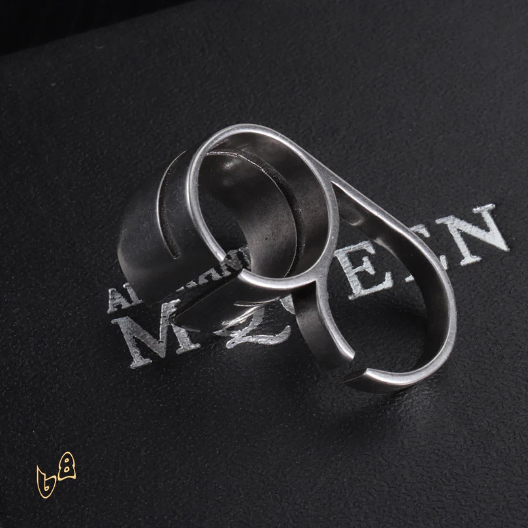 McQueen Double Logo-Engraved Antiqued Ring - MCQ0013 image 4