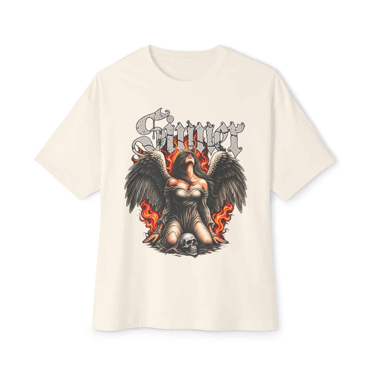 Sinner’s Flame Unisex Oversized Boxy Tee - Natural, 2XL image