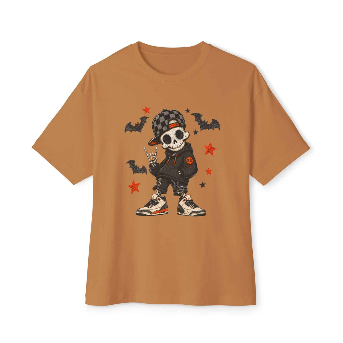 Boy Skeleton Halloween Unisex Oversized Boxy Tee - Toast, XS image