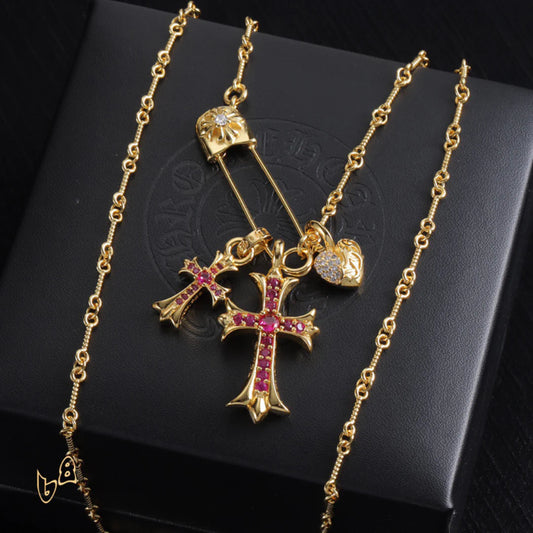 CH Cross & Heart Pin Pendant Necklace - CH0048 image 2