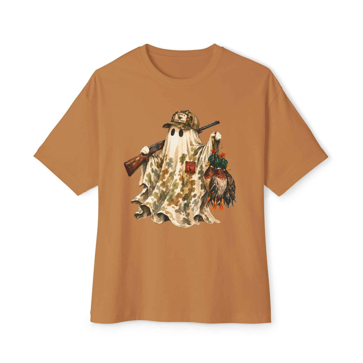 Hunting Season Spooky Camo Mallards Unisex Oversized Boxy Tee - Toast, XL image