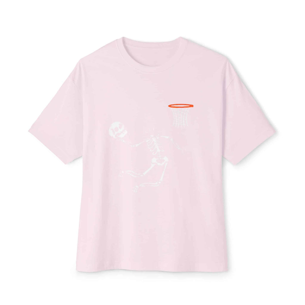Halloween Basketball Skeleton Unisex Oversized Boxy Tee - Soft Pink, XS image