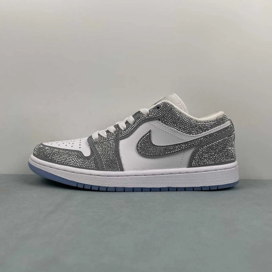 AJ 1 low customized with silver Swarovski crystal Shoes Sneakers – nk0005309 image 2