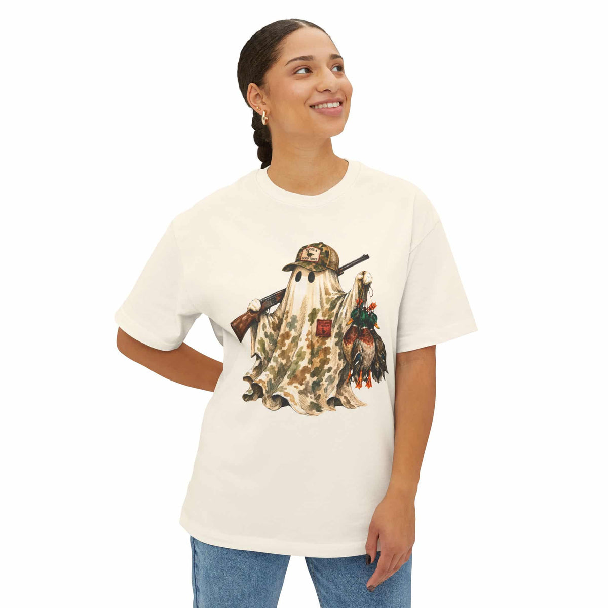 Hunting Season Spooky Camo Mallards Unisex Oversized Boxy Tee image 12