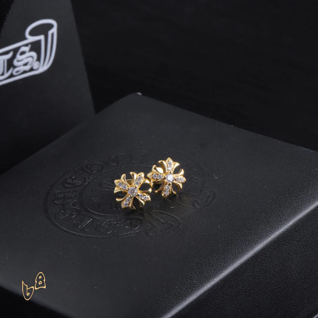 CH Cross Flower Earrings - CH0152 - Gold 2 image
