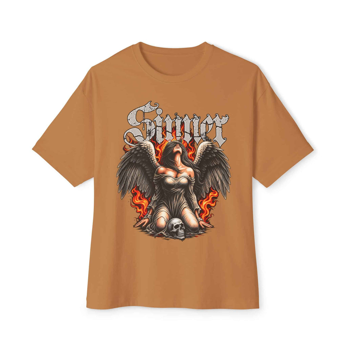 Sinner’s Flame Unisex Oversized Boxy Tee - Toast, M image