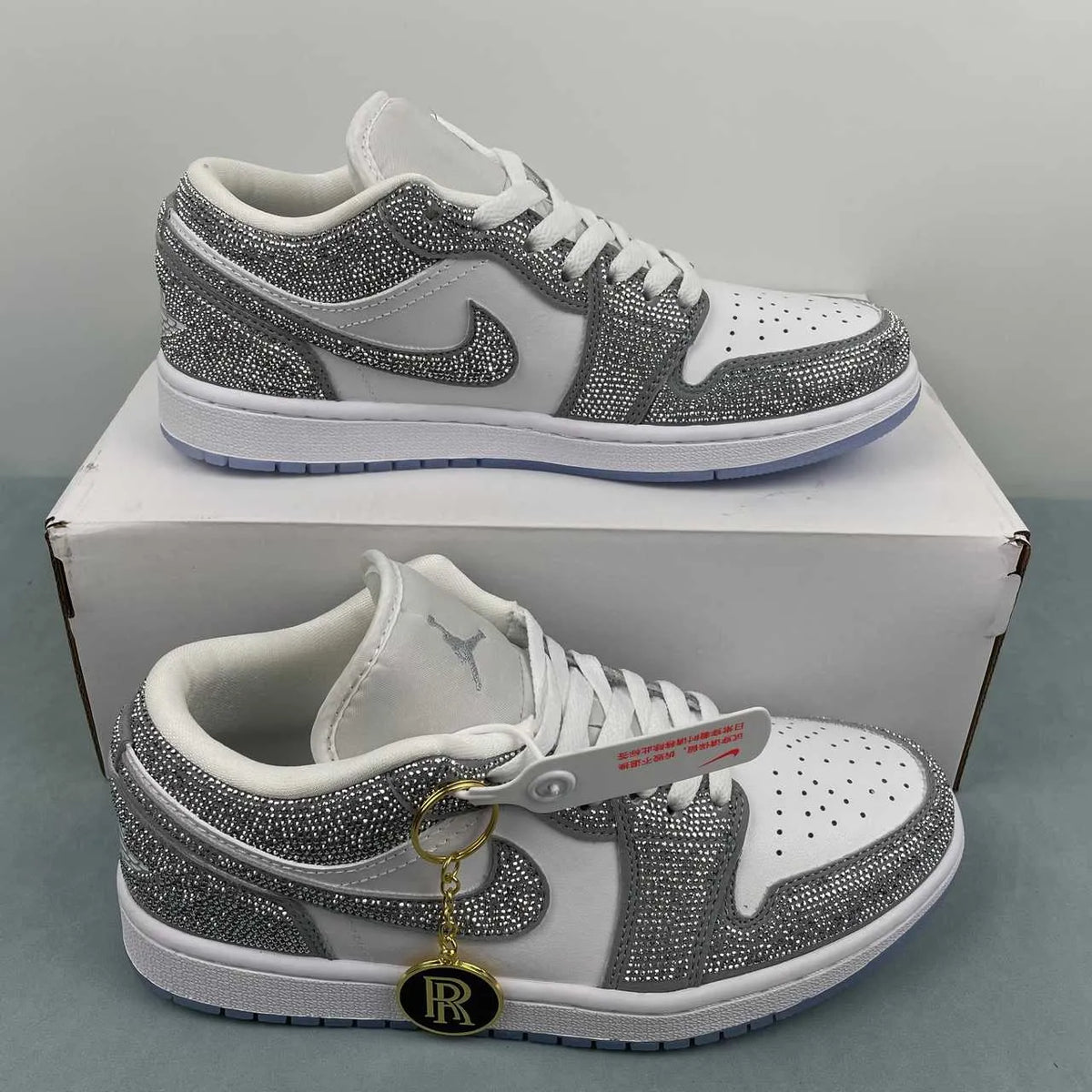 AJ 1 low customized with silver Swarovski crystal Shoes Sneakers – nk0005309 image 15