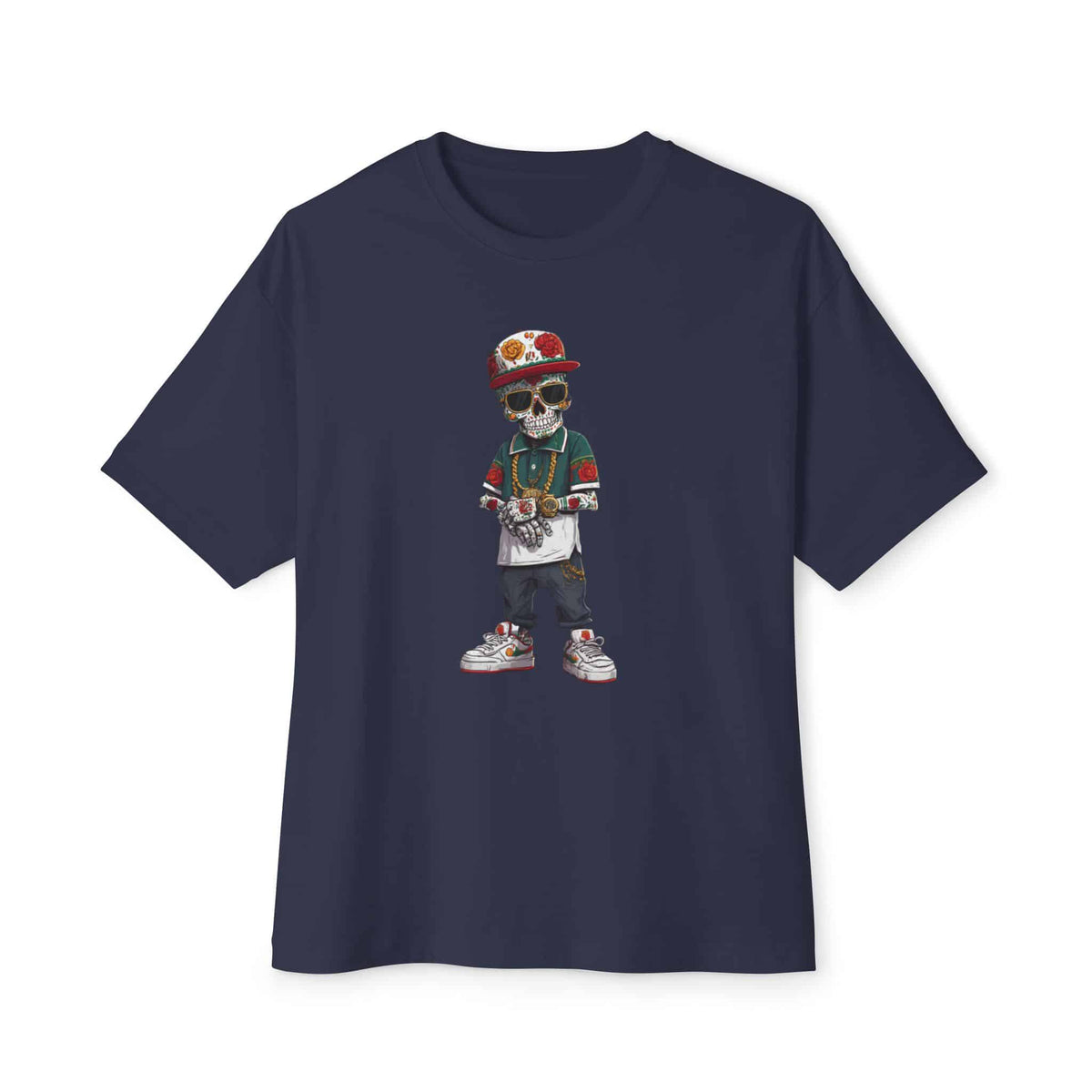 Skull Luxury Unisex Oversized Boxy Tee - Navy, L image