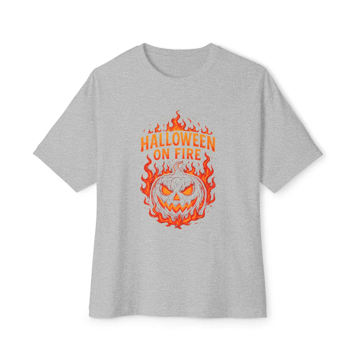 Halloween on Fire Unisex Oversized Boxy Tee - Athletic Heather, M image