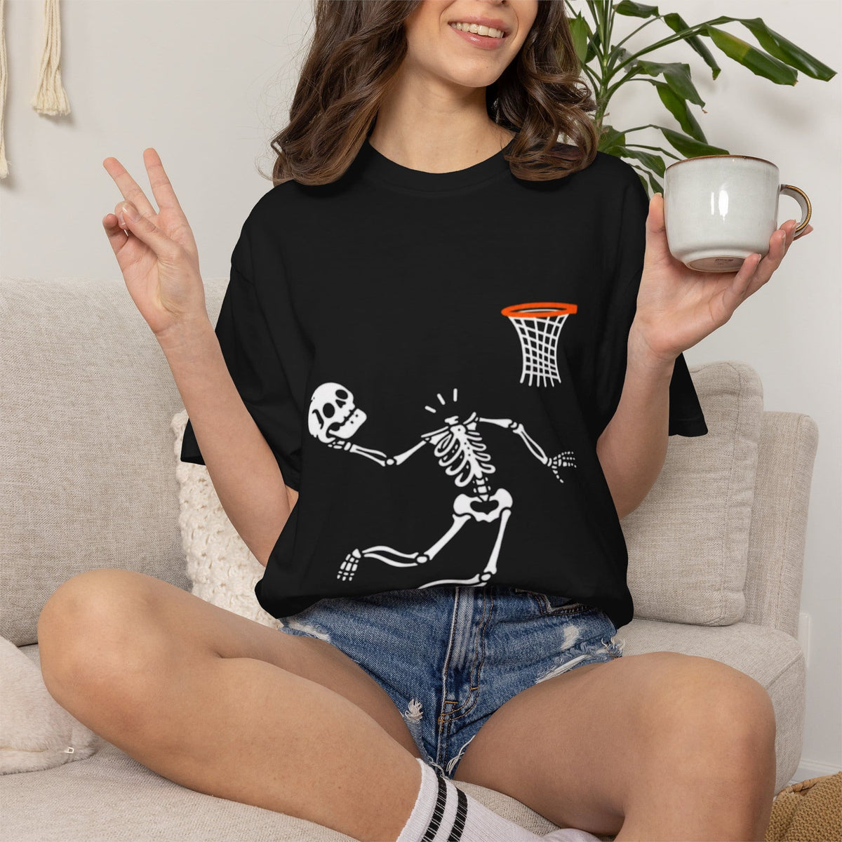 Halloween Basketball Skeleton Unisex Garment-Dyed T-shirt image 5