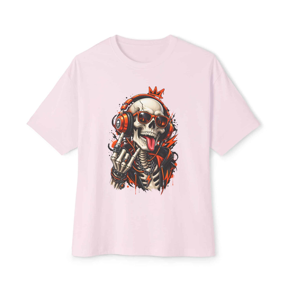 Neon Skull DJ Unisex Oversized Boxy Tee - Soft Pink, XL image