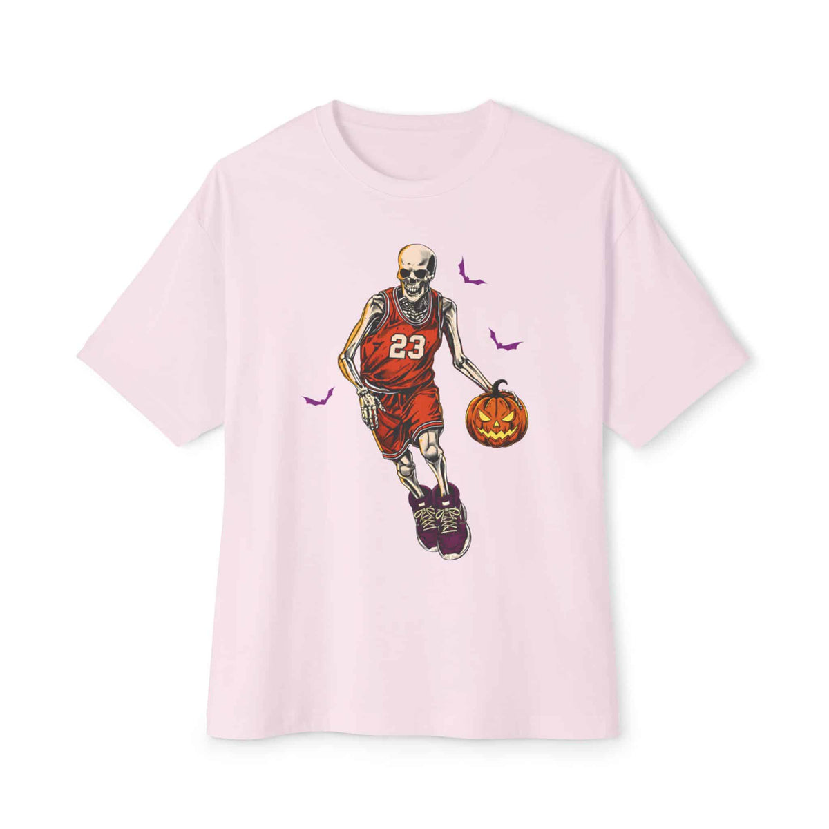 Halloween Basketball Unisex Oversized Boxy Tee - Soft Pink, S image