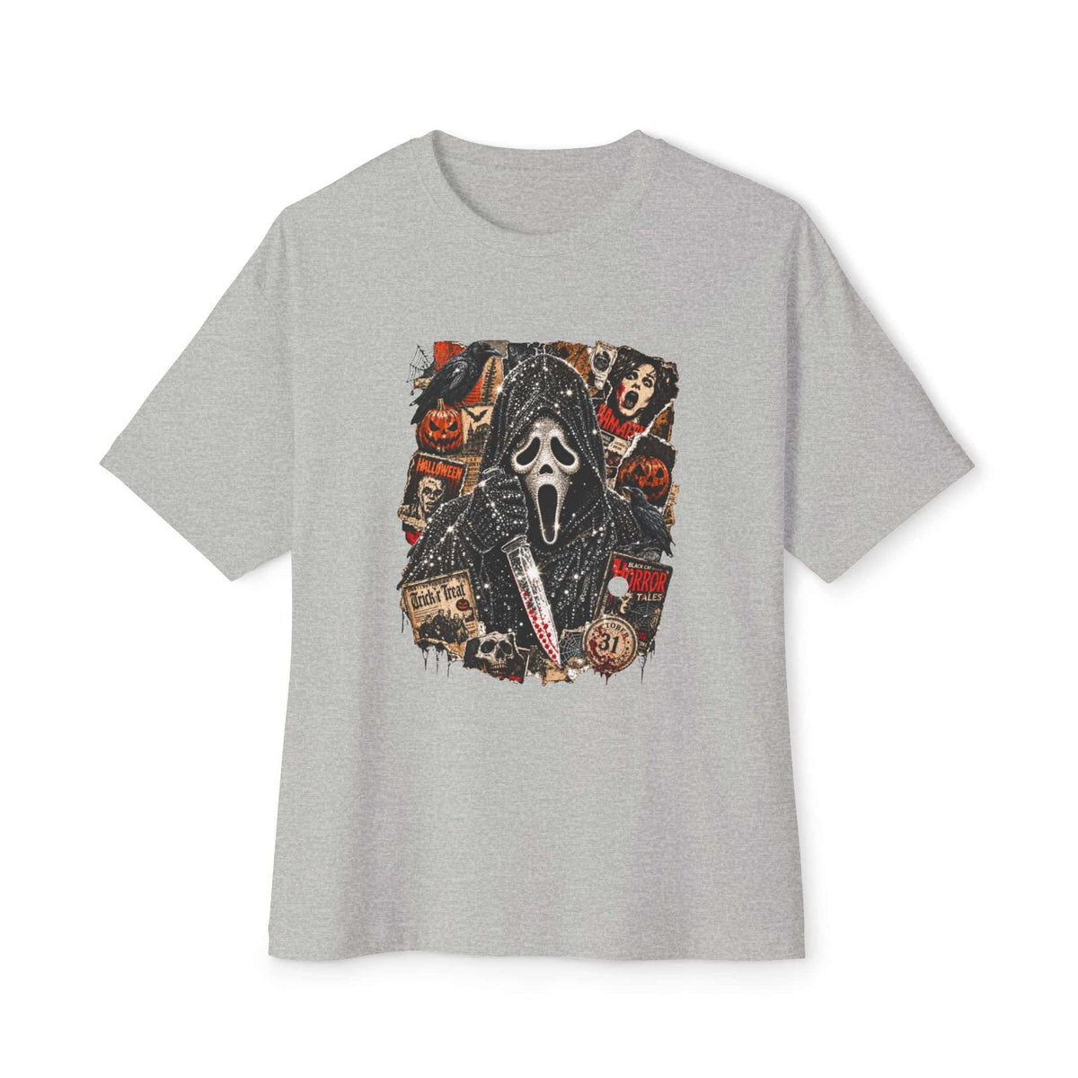 Halloween Horror Unisex Oversized Boxy Tee - Athletic Heather, S image