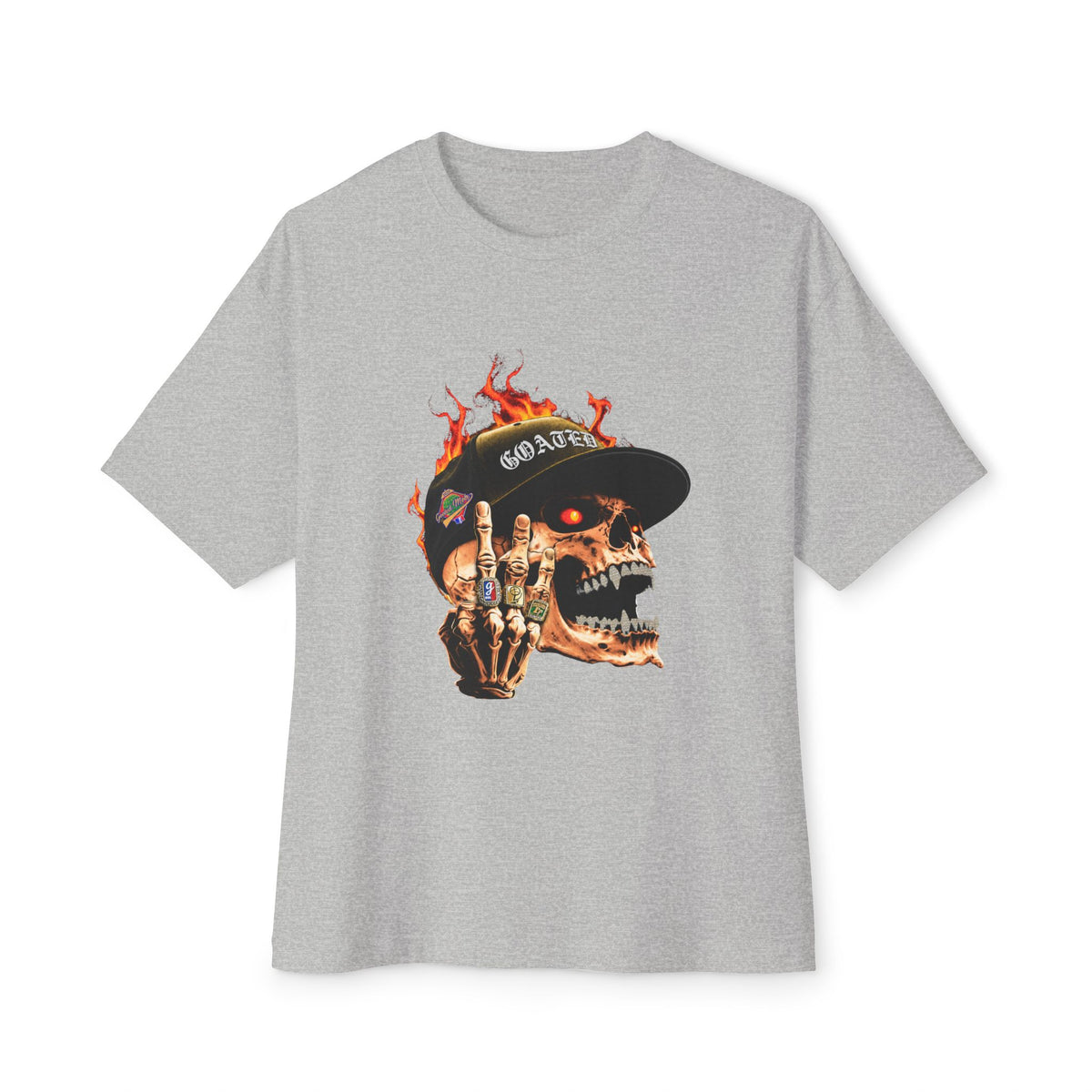 GOATED Skull Unisex Oversized Boxy Tee - Athletic Heather, XS image