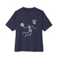 Halloween Basketball Skeleton Unisex Oversized Boxy Tee - Navy, S image