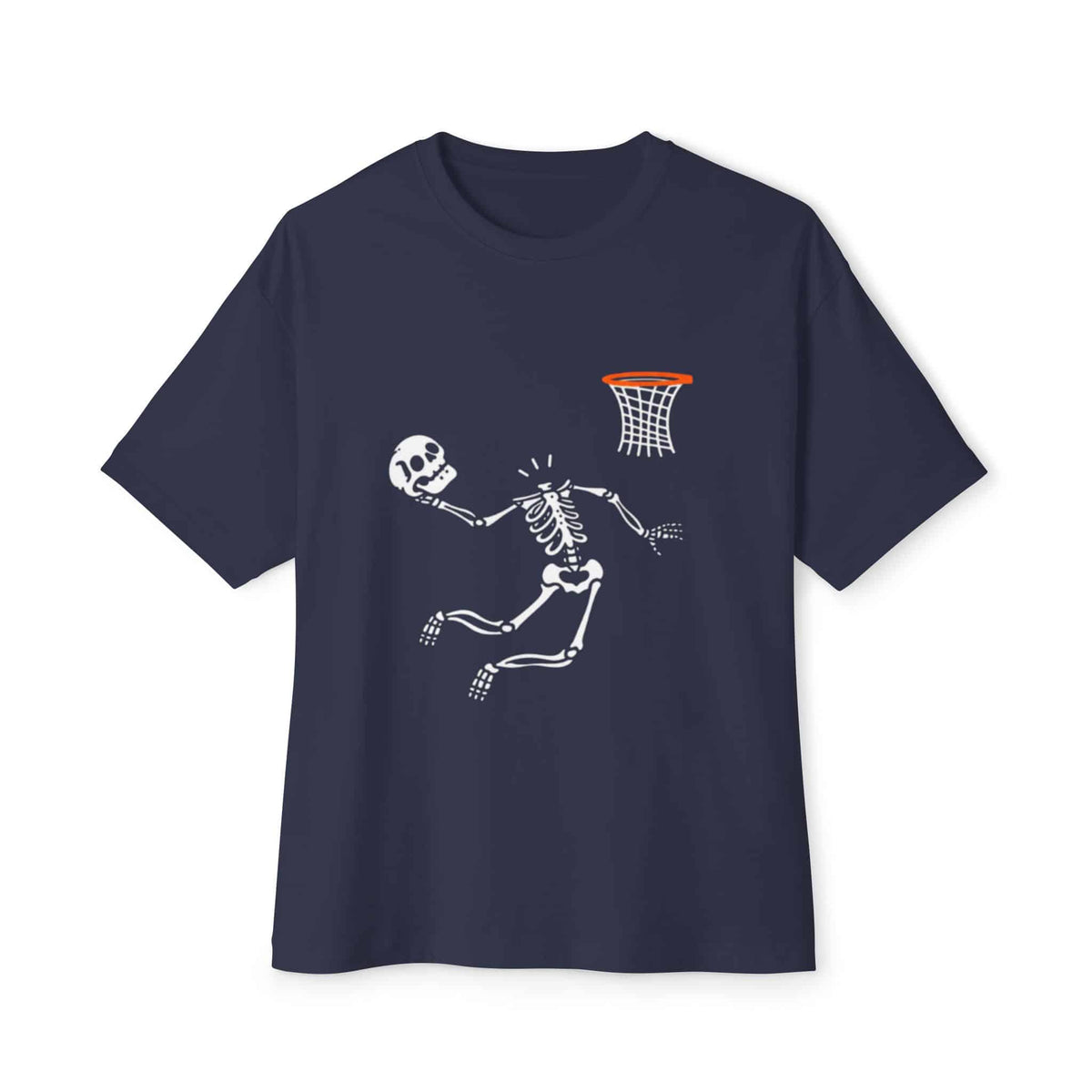 Halloween Basketball Skeleton Unisex Oversized Boxy Tee - Navy, S image