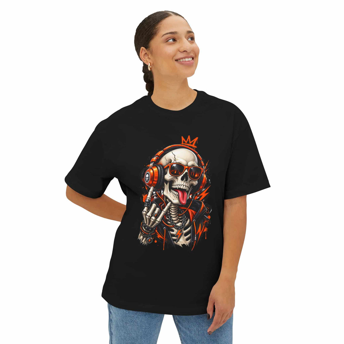 Neon Skull DJ Unisex Oversized Boxy Tee image 3