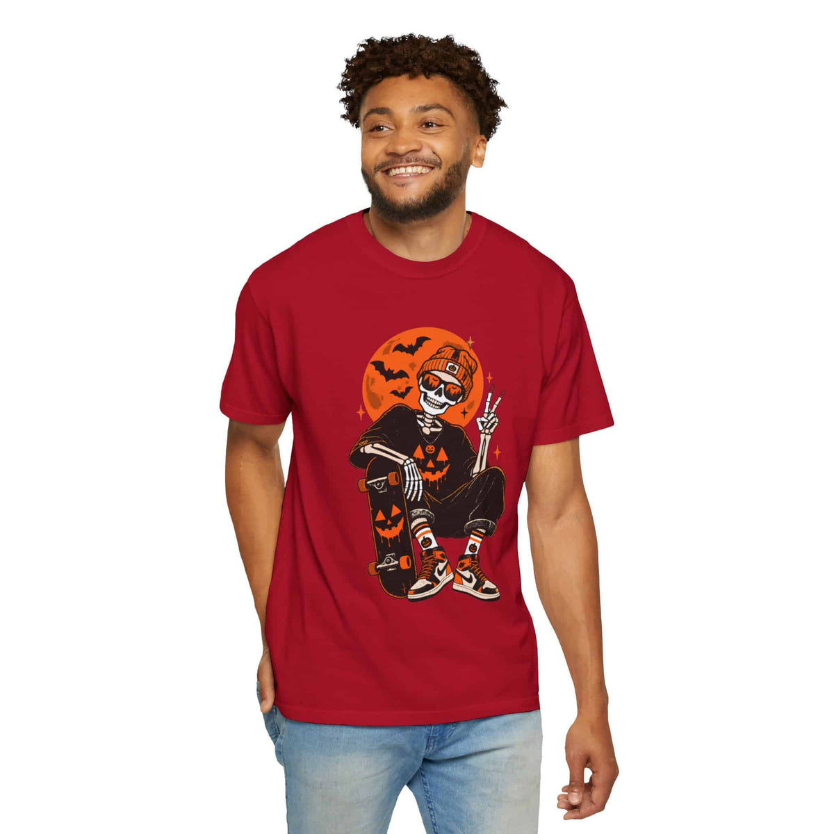 Retro Skater Skeleton Halloween Unisex Garment-Dyed T-shirt image 53