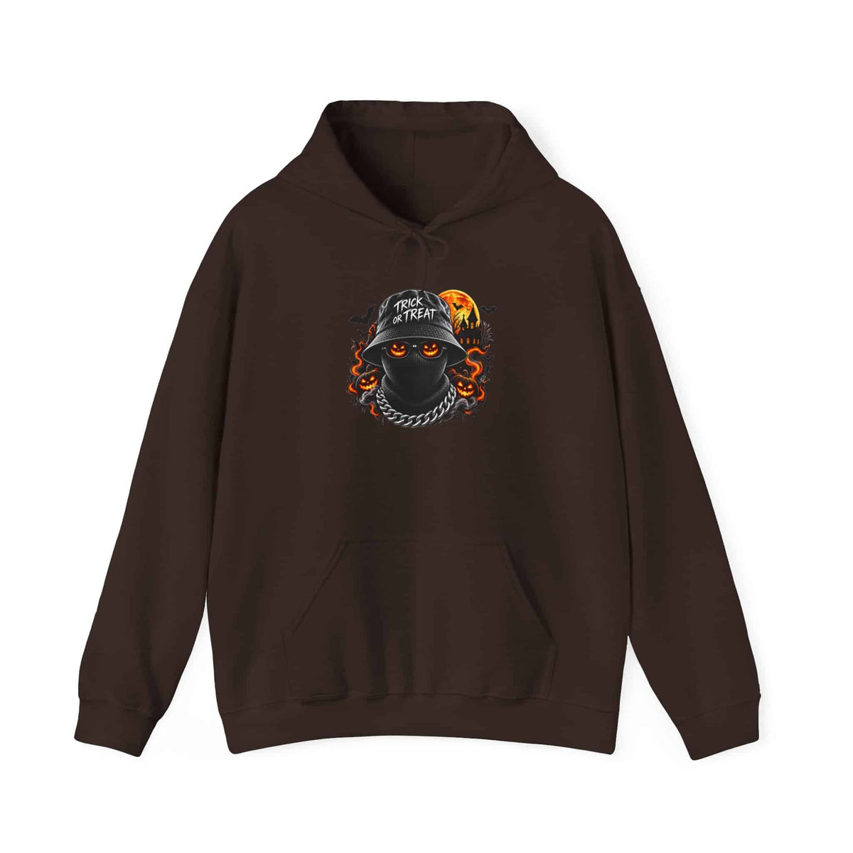 Spooky Streetwear Masked Hooded Sweatshirt - S, Dark Chocolate image