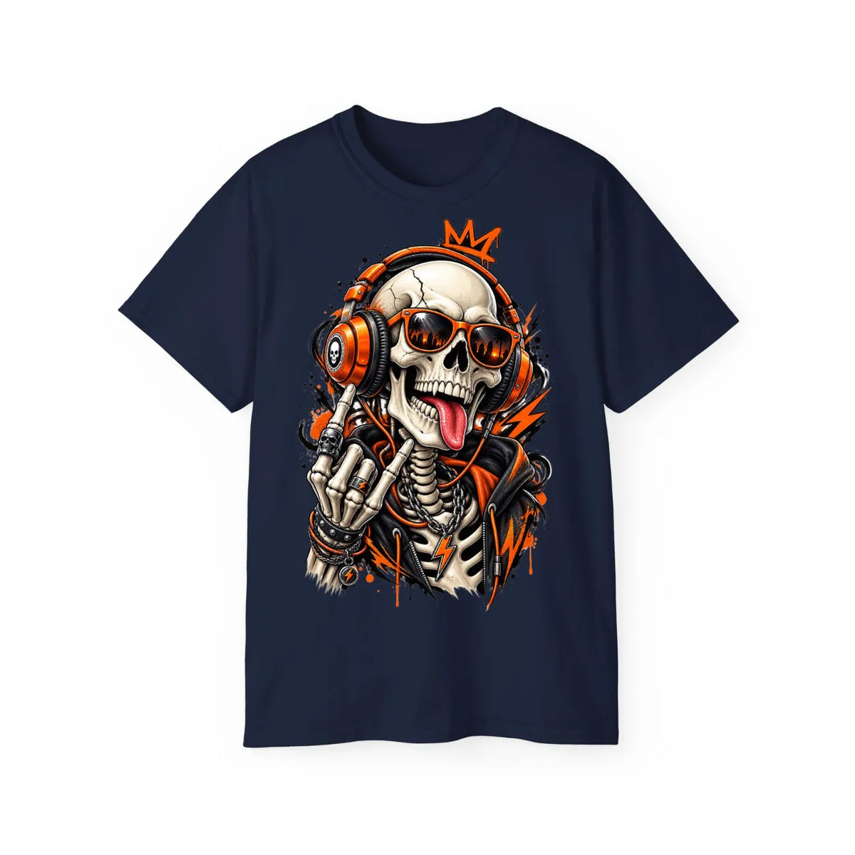 Neon Skull DJ Streetwear T-Shirt – POD0019 image 4