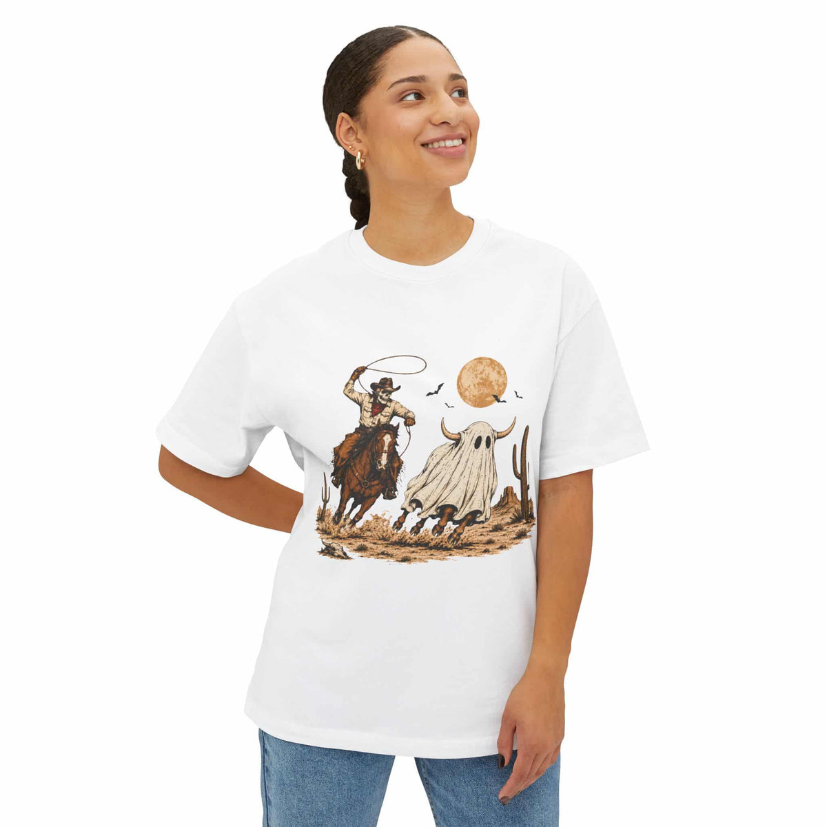 Halloween Cowboy Unisex Oversized Boxy Tee image 3