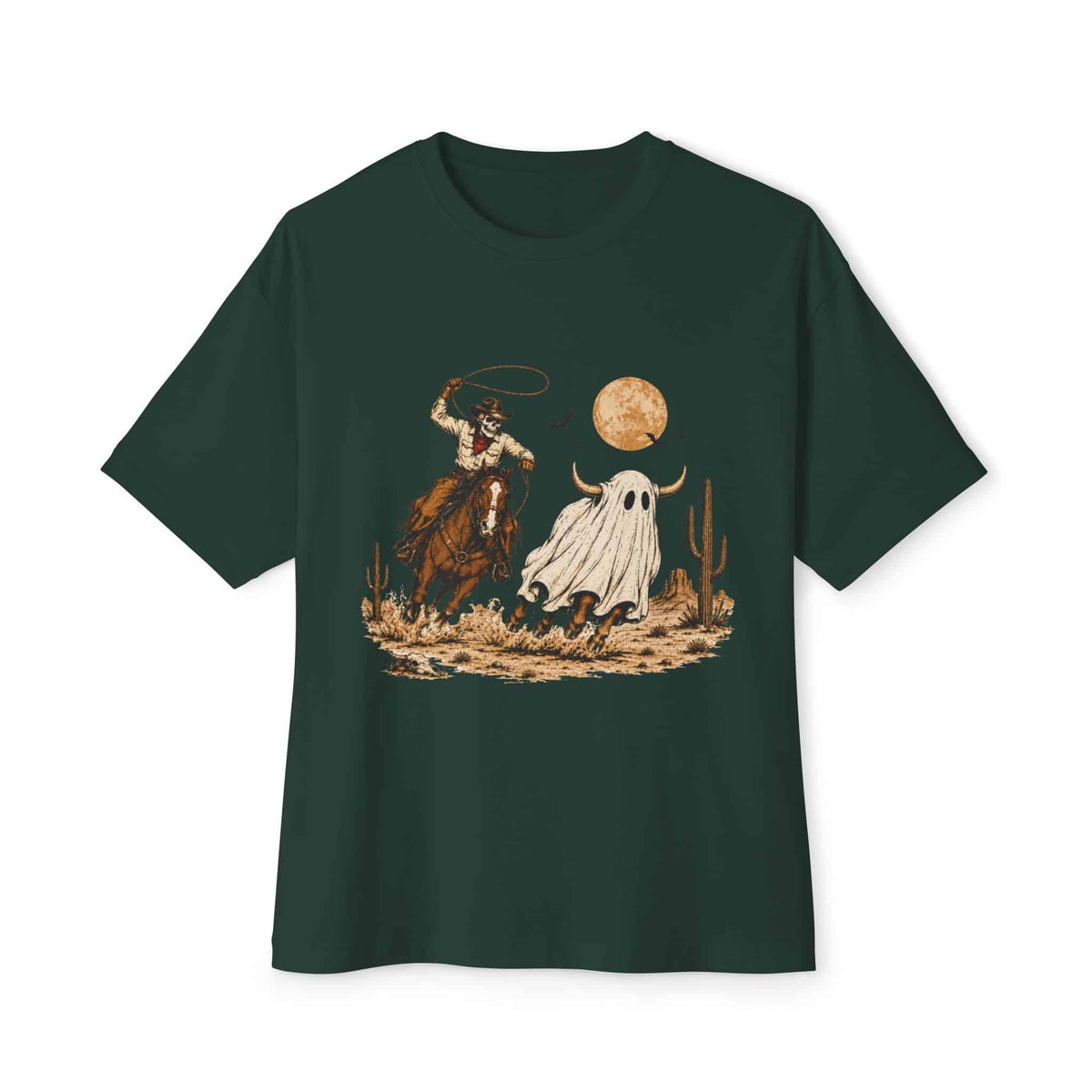 Halloween Cowboy Unisex Oversized Boxy Tee - Forest, XS image
