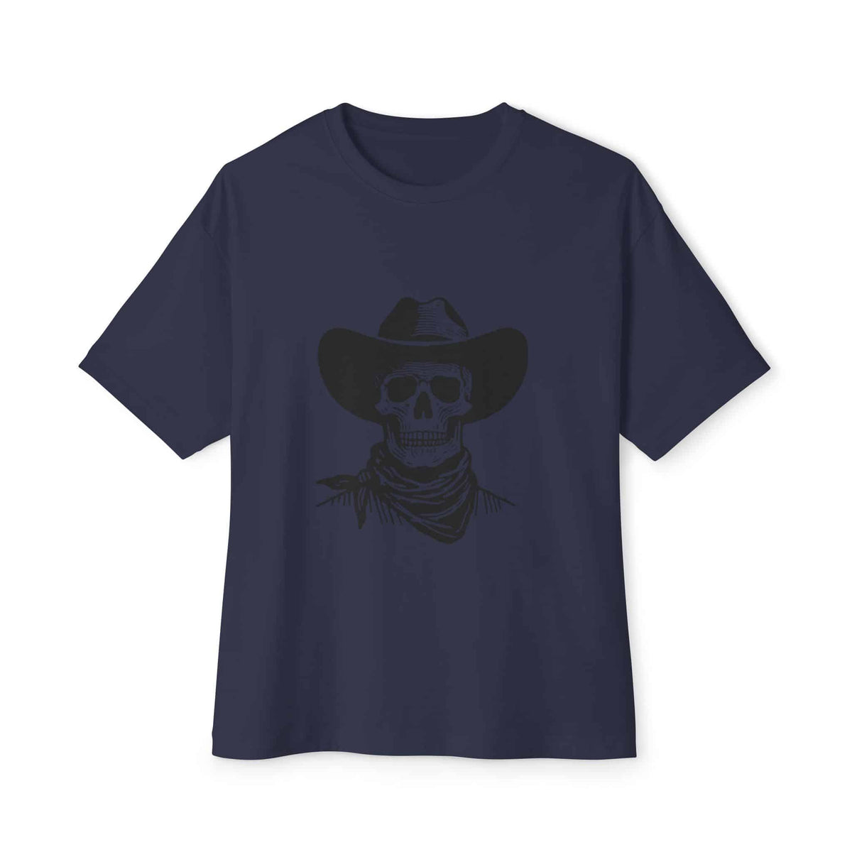 Outlaw Skull Unisex Oversized Boxy Tee - Navy, M image