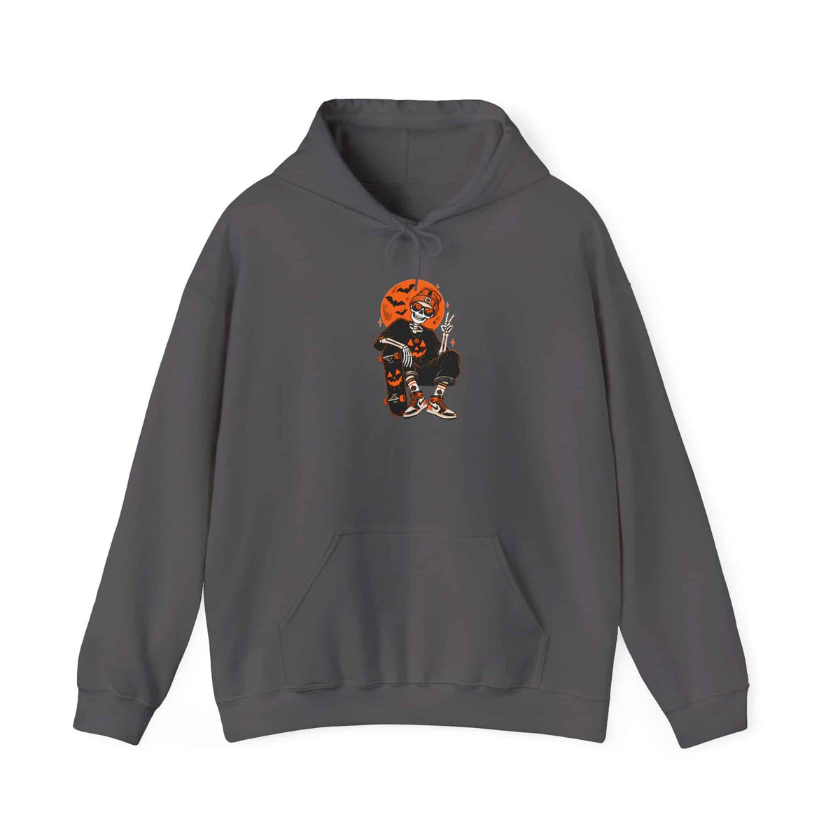 Retro Skater Skeleton Halloween Hooded Sweatshirt - M, Charcoal image