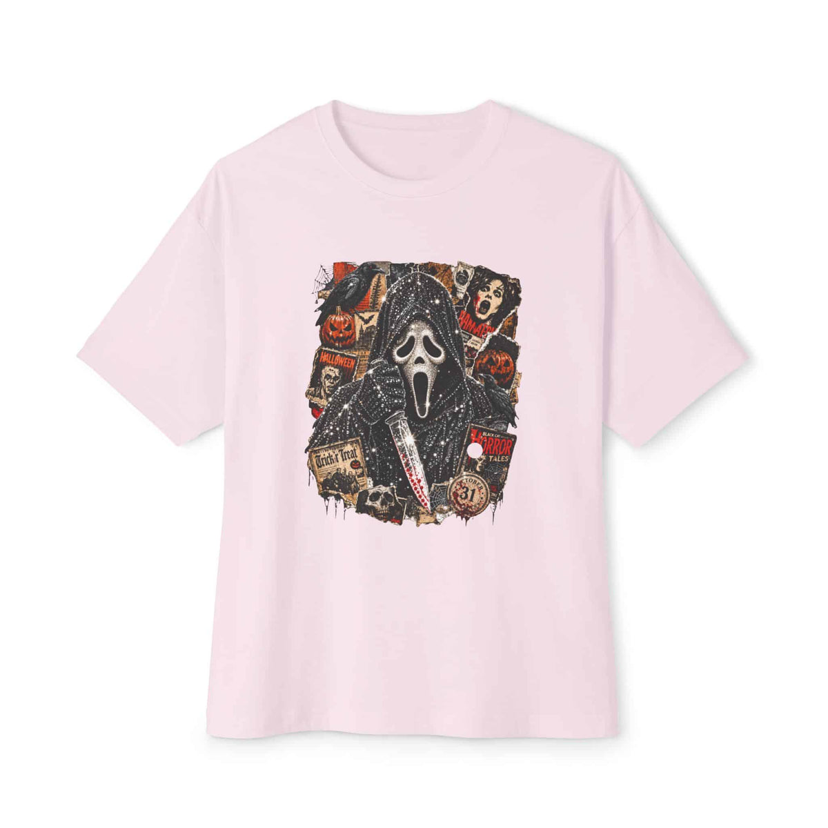 Halloween Horror Unisex Oversized Boxy Tee - Soft Pink, M image