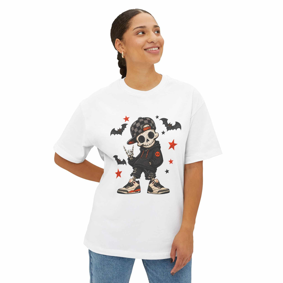 Boy Skeleton Halloween Unisex Oversized Boxy Tee image 33