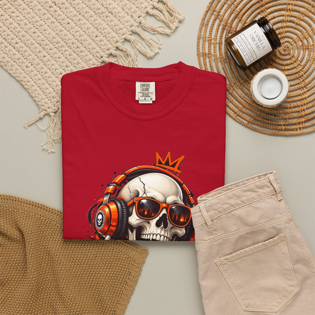 Neon Skull DJ Unisex Garment-Dyed T-shirt image 87