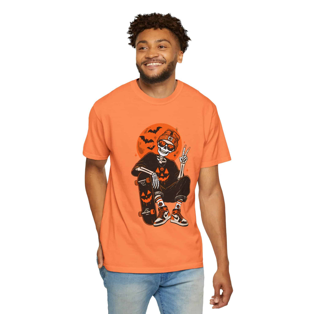 Retro Skater Skeleton Halloween Unisex Garment-Dyed T-shirt image 11