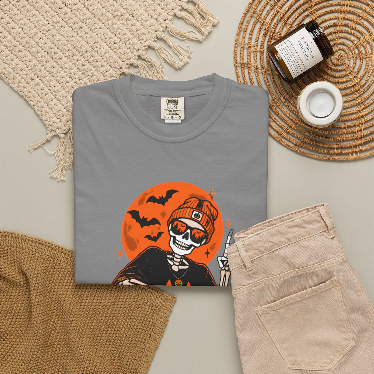 Retro Skater Skeleton Halloween Unisex Garment-Dyed T-shirt image 57