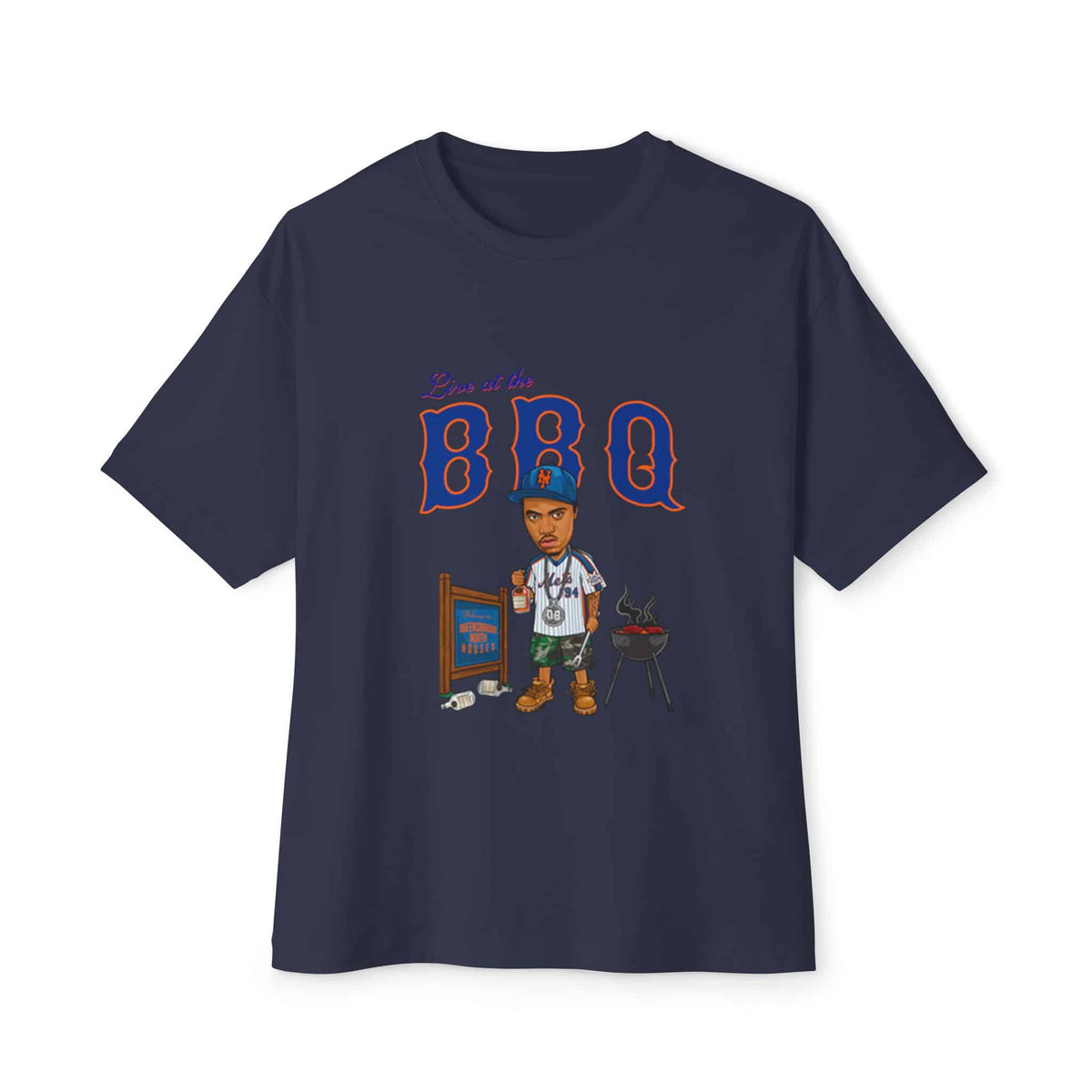 Rap Nas Live At The BBQ Unisex Oversized Boxy Tee - Navy, 2XL image