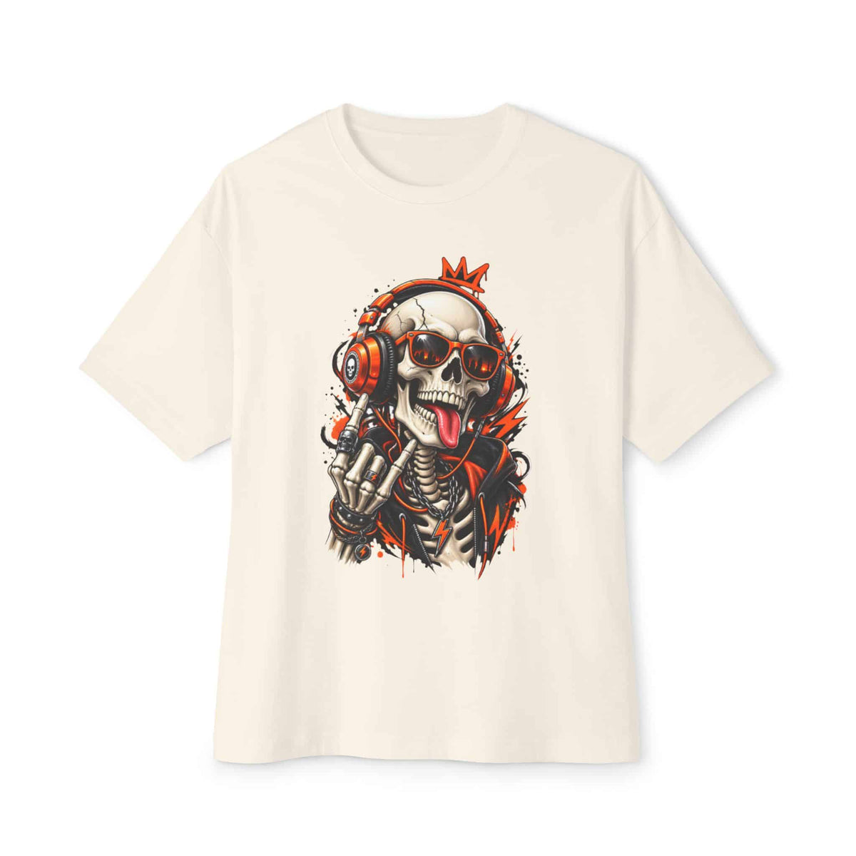 Neon Skull DJ Unisex Oversized Boxy Tee - Natural, L image