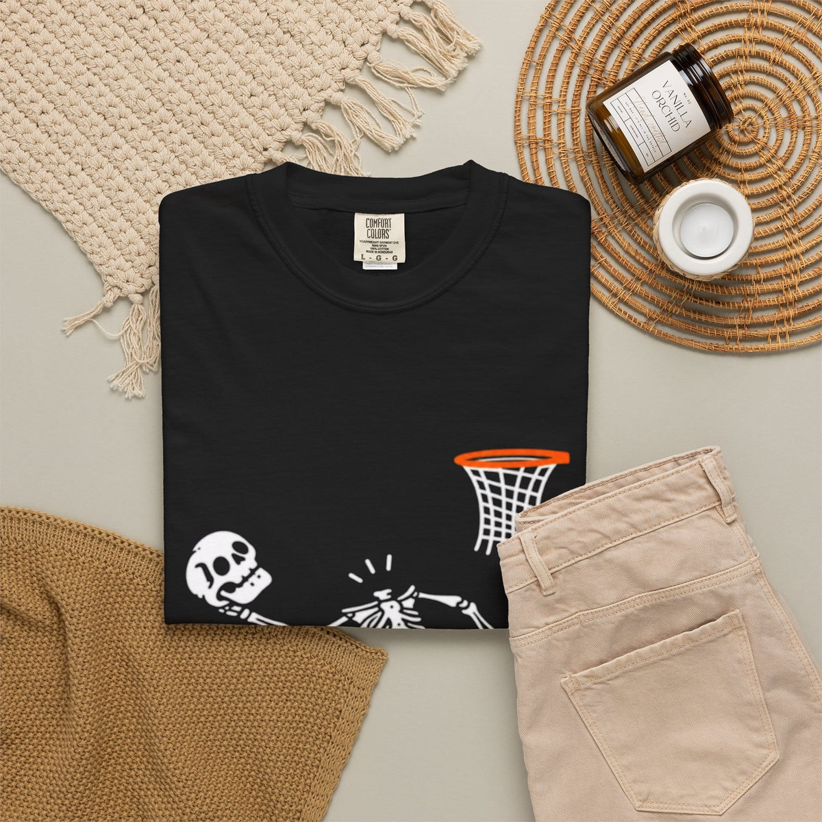 Halloween Basketball Skeleton Unisex Garment-Dyed T-shirt image 3