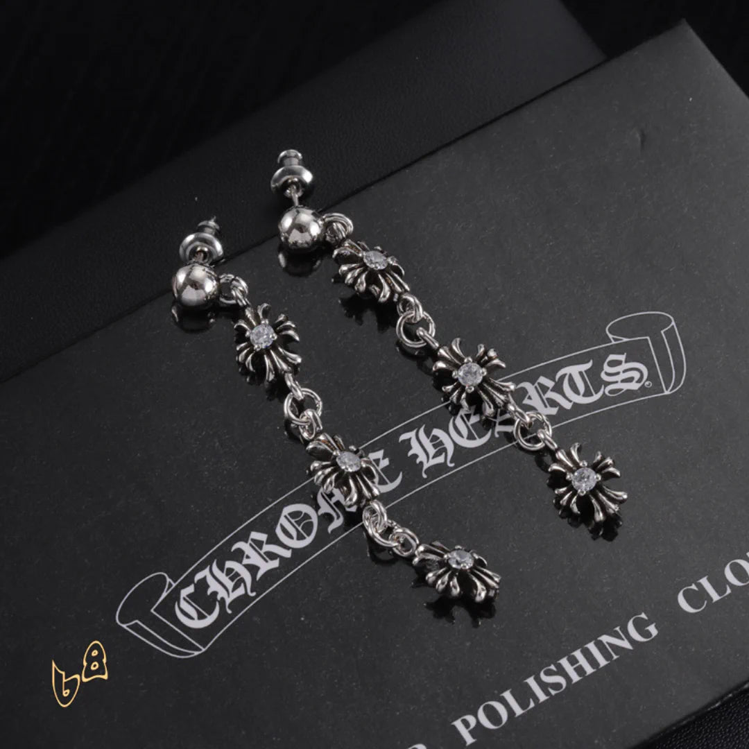 CH Cross Flower Charm Earrings - CH0159 - Silver image