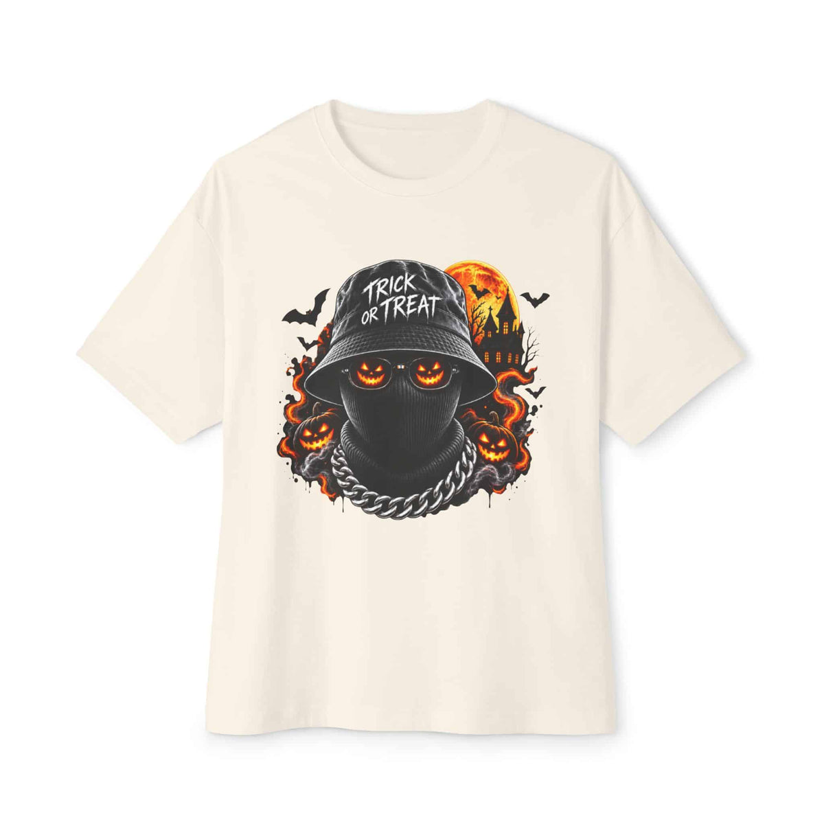 Spooky Streetwear Masked Unisex Oversized Boxy Tee - Natural, 2XL image