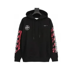 OW Diagonal Stencil Hoodie in Black - 345 - owf0000345