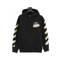 OW Diagonal Tape Arrows Hoodie in Black - 347 - owf0000347