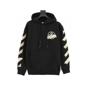OW Diagonal Tape Arrows Hoodie in Black - 347 - owf0000347