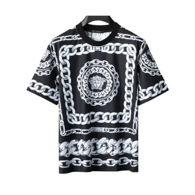 VS Medusa Chain Silk Twill Camp T-Shirt in Black - vs0000080 - M