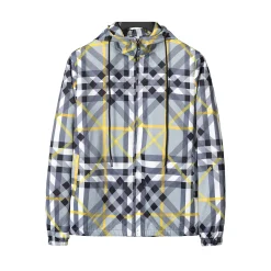BUR Layered Check Gabardine Hooded Jacket - BUR0008