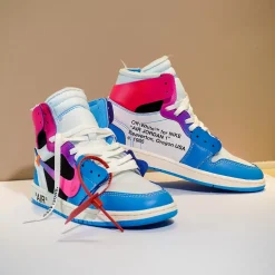 Alternative view of OW x AJ 1 High Miami Vice Custom Shoes Sneakers - nk0004543